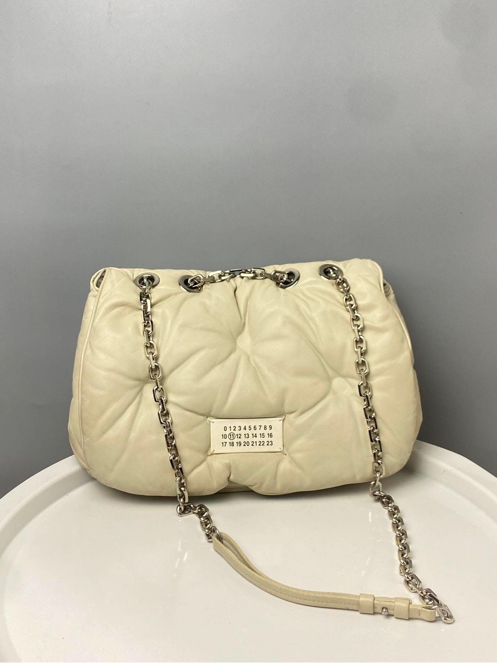 Maison Margiela‎ Glam Slam Medium Chain Shoulder Bag Ivory Cream Leather